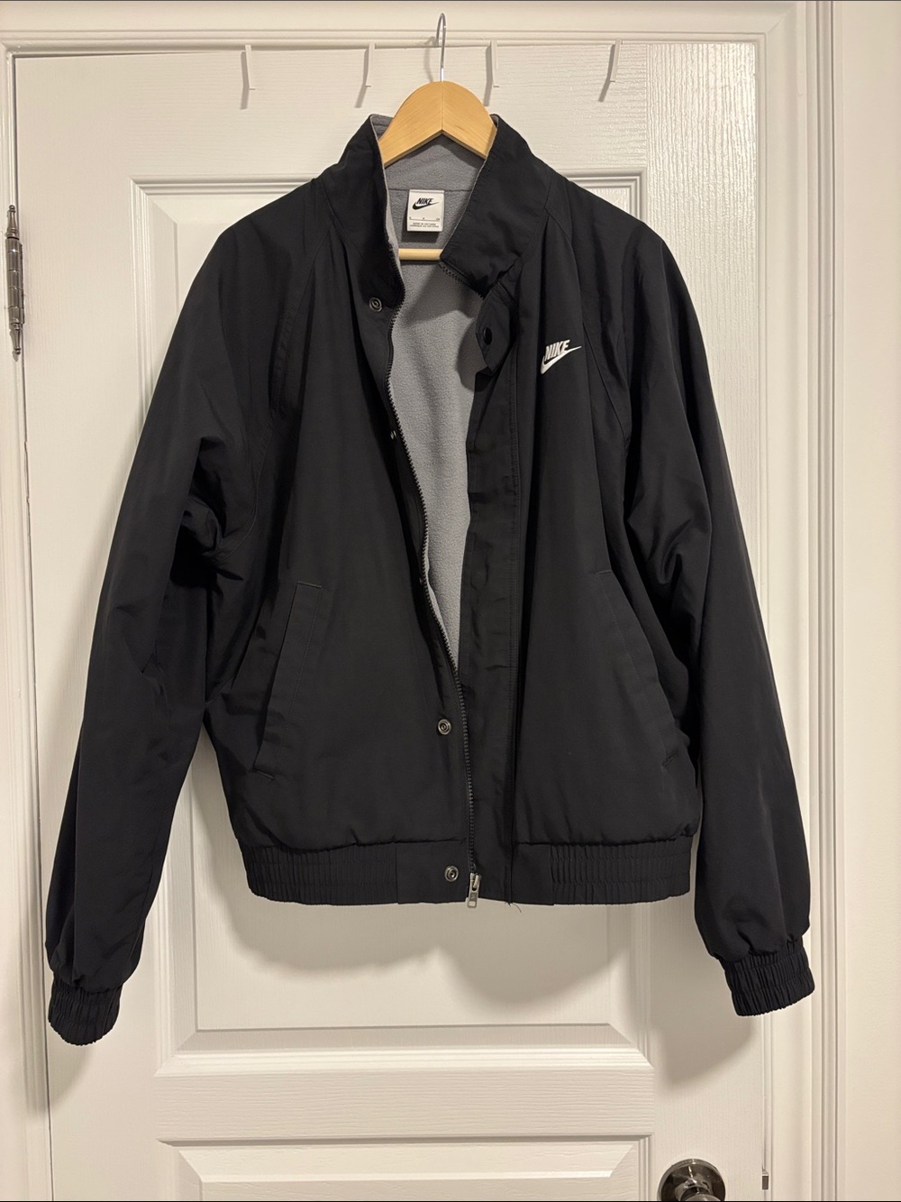 Nike Black Men's Club Futura Bomber Jacket with White Swoosh